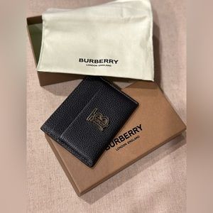 NEW BURBERRY GRAINY LEATHER TB CARD CASE BLACK/GOLD